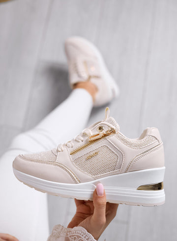 GEMMA - Sneakers beige con Zip Laterale e Inserti Rete