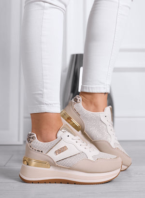GIADA - Sneakers Beige con Inserti Rete e Dettagli Oro