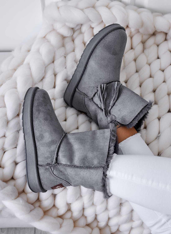 GIADA - Gray padded ankle boots with tassels