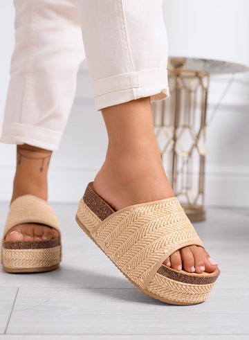 GIUSY - Sandali Ciabatte platform fango in corda intrecciata con suola alta