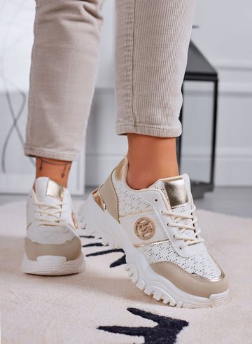 GRAZIA - Beige perforated sneakers with jewel embellishment