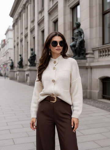 Beige cardigan jacket with gold buttons