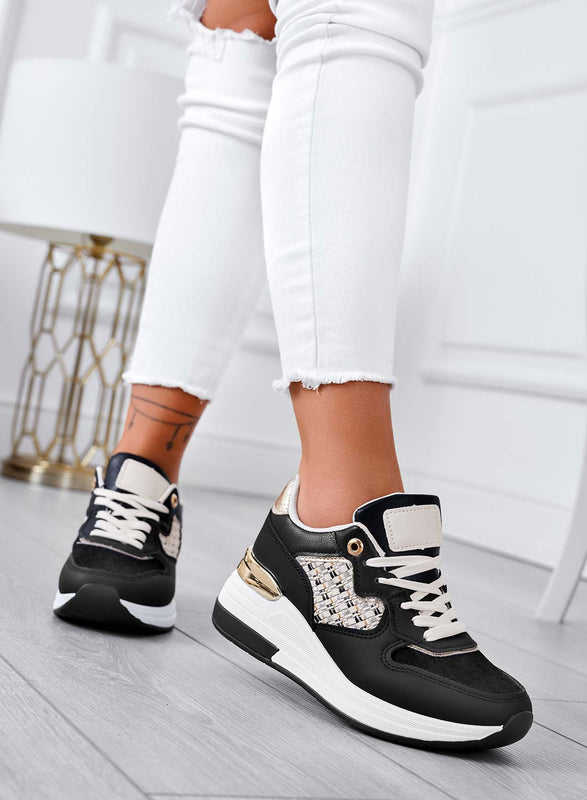 HANNA - Black sneakers with fabric inserts