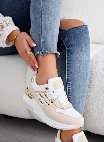 Beige sneakers with fabric inserts