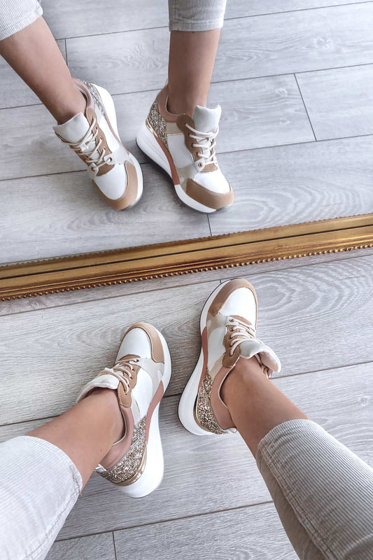 HILDA - Beige sneakers with glitter back