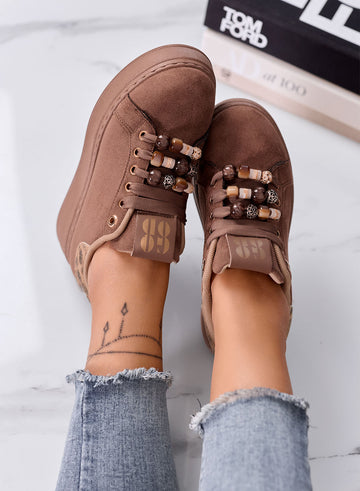 ILARIA - Sneakers Marroni con retro maculato e Perline Decorative