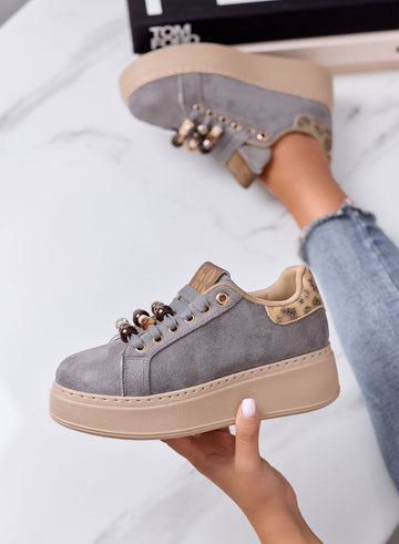 ILARIA - Sneakers grigie con retro maculato e Perline Decorative