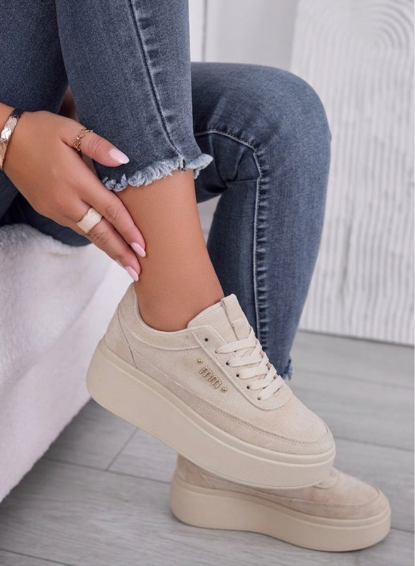 NABILA - Sneakers Platform Alexoo beige con dettaglio Gioiello