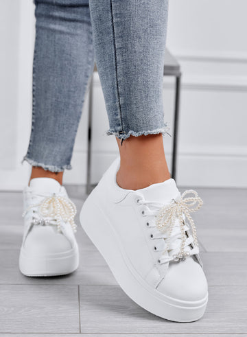 IOLANDA - White sneakers with platform sole and pearl bow