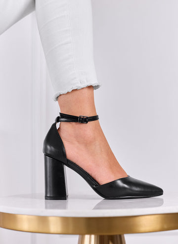 IRENE - Black Pumps with Ankle Strap and Block Heel