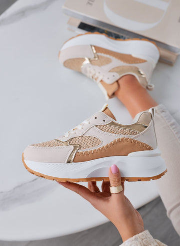 IRIS - Beige sneakers with fabric inserts