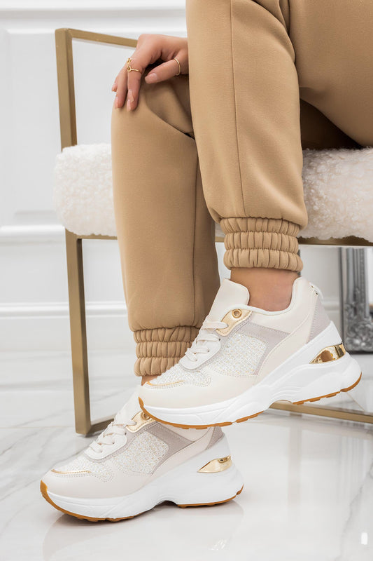 ISABELLA - Beige sneakers with chunky sole and fabric details