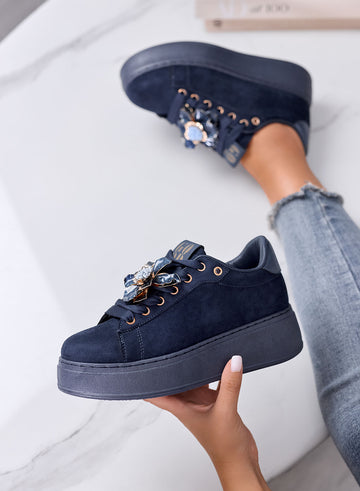 IVON - Sneakers platform Blu con Fiore Decorativo