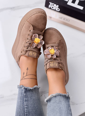 IVON - Sneakers platform marrone con Fiore Decorativo