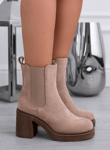 JACA - Bottines en daim couleur boue avec élastique latéral
