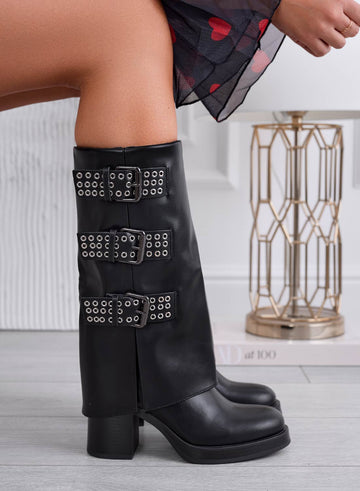 JAIMEE - Bottes biker noires avec boucles et talon confortable