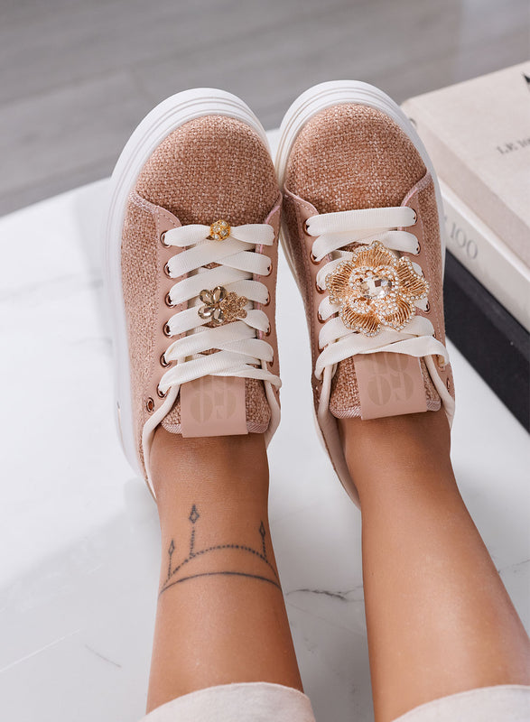 JANIS - Sneakers Donna rosa con Fiore Gioiello e Suola Platform