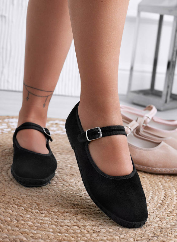 JENNIFER - Black Friulian suede ballerinas with buckle