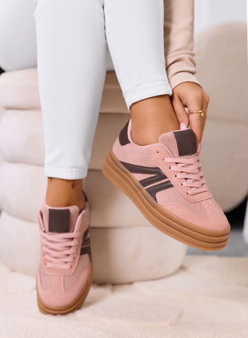 JOLENE - Pink sneakers with brown details and platform sole