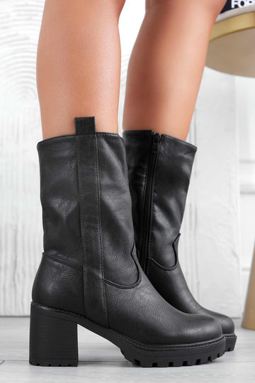JORDY - Black ankle boots in faux leather with comfortable heel