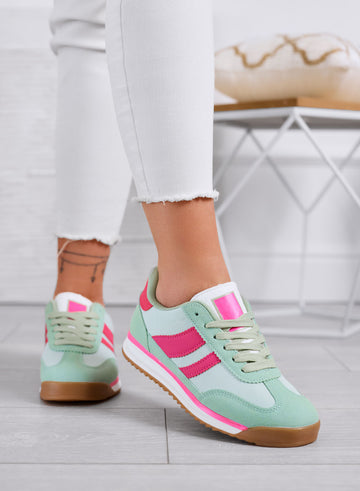 JUNO - Green fabric sneakers with fuchsia details and rubber sole