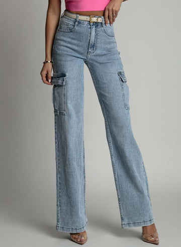 Blue palazzo jeans with side pockets