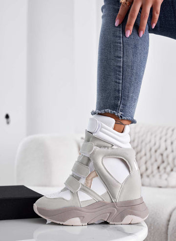 LAUREN - Ice white sneakers with internal wedge and Velcro straps