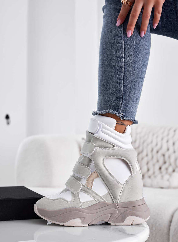 LAUREN - Ice white sneakers with internal wedge and tears