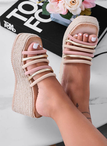 LAZZA - Sandalias tipo zueco con cuña y tiras multicolor rosa
