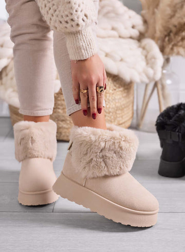 LIAA - Bottines beige femme doublées de fourrure douce