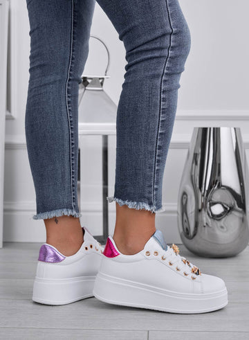 LIANA - White multicolor sneakers with thick sole and jeweled ladybugs