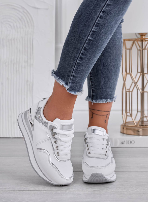 LIARS - Zapatillas blancas con purpurina plateada y plataforma