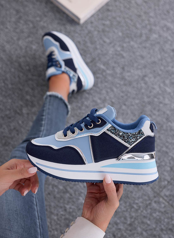 LIARS - Baskets bleues avec paillettes et semelle compensée