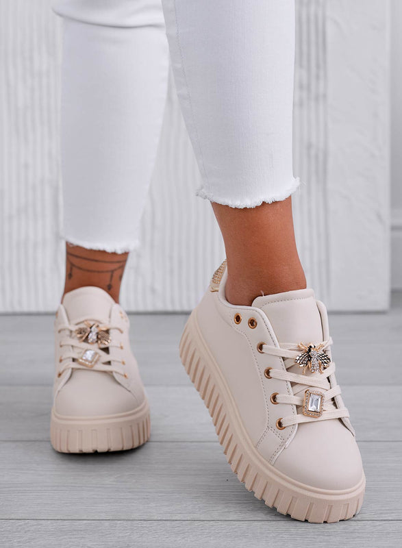 LIDIA - Beige sneakers with jewel bee application