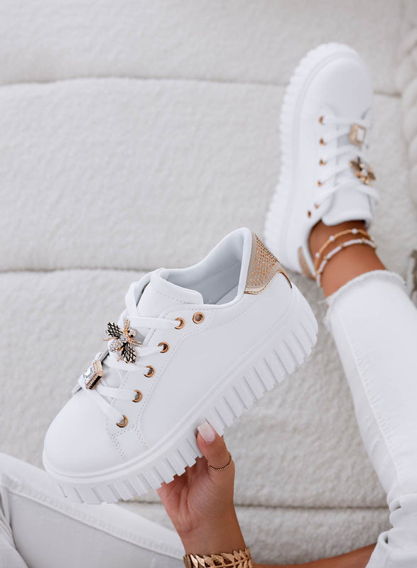 LIDIA - White sneakers with gold bee jewel application