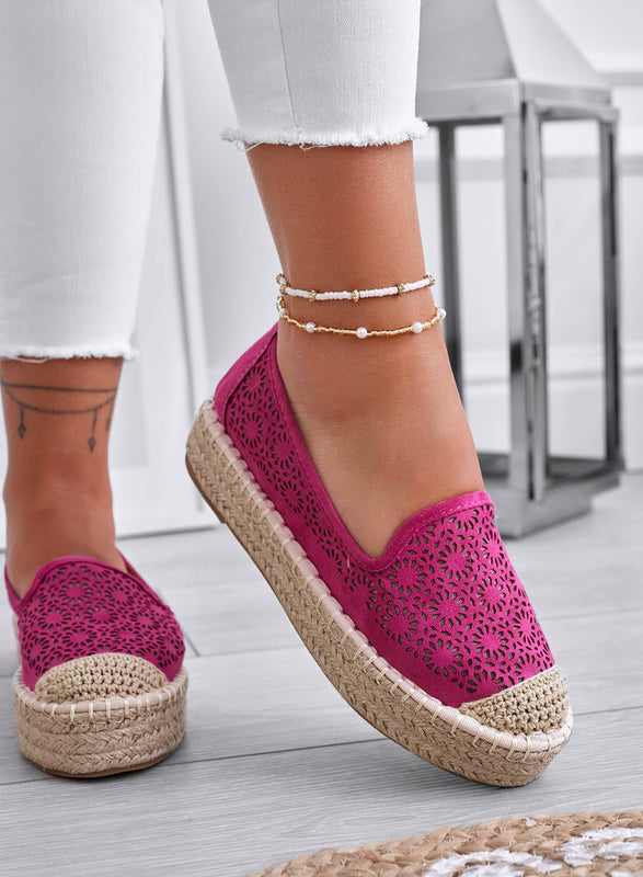 LILY - Embroidered fuchsia espadrilles with wedge