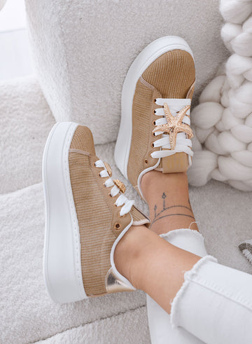 LINDA - Sneakers fango con Applicazioni Gioiello oro e Suola Platform