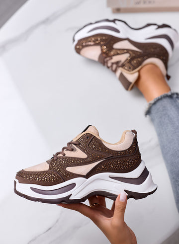 LOREEN - Sneakers Marroni con Strass e Suola chunky