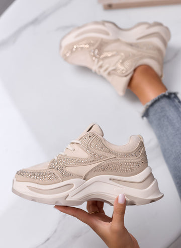 LOREEN - Sneakers beige con Strass e Suola chunky