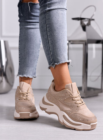 LOREEN - Sneakers fango con Strass e Suola chunky