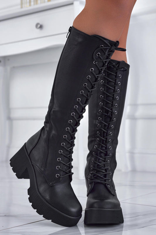 LORELLA - Black lace-up boots with laces