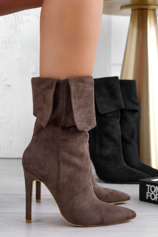 LORENA - Brown ankle boots with cuff and high stiletto heel