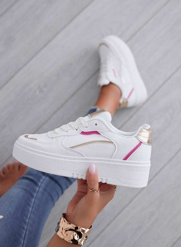 LORIS - White sneakers with fuchsia and gold inserts