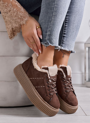 LUANA - Sneakers Donna marroni con Pelliccia Interna e Suola Platform