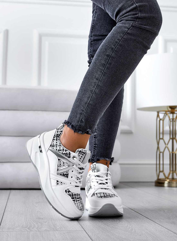 LUCE - Baskets blanches avec empiècements en tissu