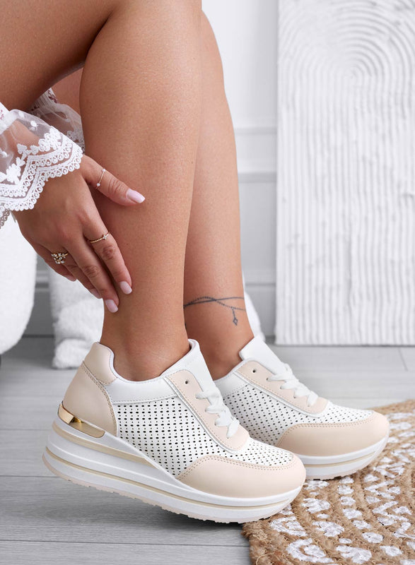 LUE - Beige perforated sneakers with thick sole