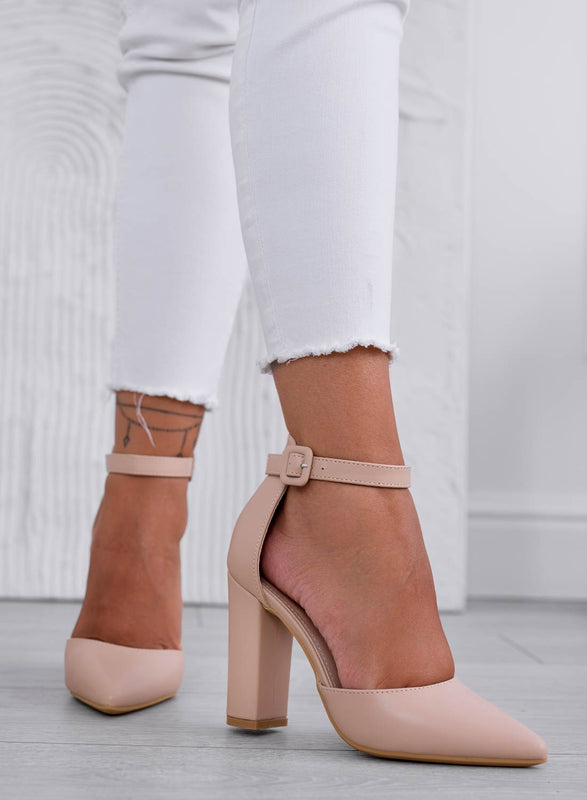 LUNA - Beige décolleté with ankle strap and heel