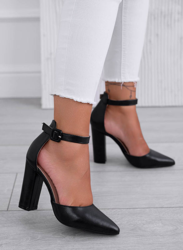 LUNA - Black pumps with ankle strap and heel