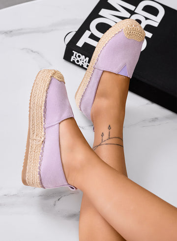 MAGDA - Lilac platform espadrilles with crochet toe and rope sole