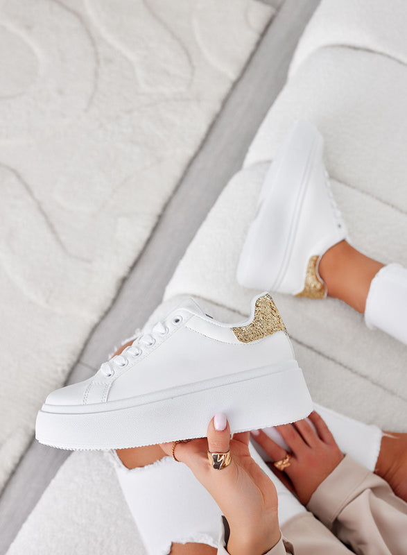 MALVIN - White sneakers with gold glitter back